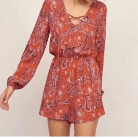Abercrombie & Fitch Orange Paisley Long Sleeve Romper S - Picture 1 of 4